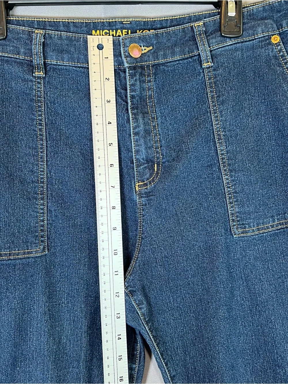 Michael Kors Dark Blue Denim Hugh Rise Straight Leg Utility Style Jeans